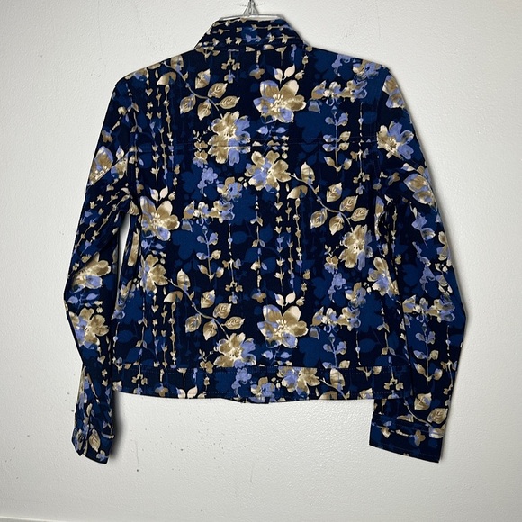 Baxter & Wells Jacket Blue Floral Boho Print Front Button Collared Lightweight - Picture 13 of 17